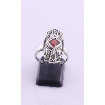 Silver Garnet and Marcasite Ring